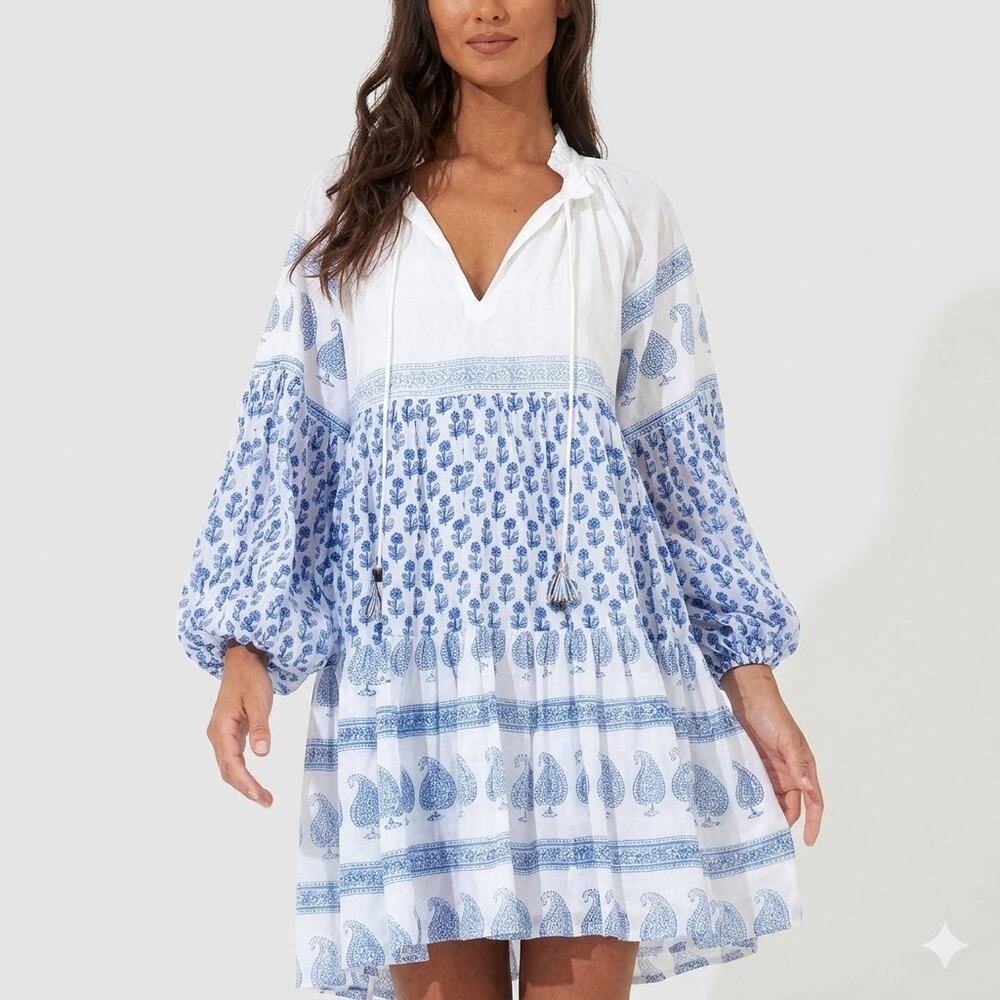 OLIPHANT Flora Blue Balloon Sleeve Dress Size XS NWT Retail $228 Tuckernuck